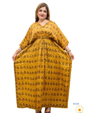 Ready to wear Modal silk printed kaftan with piping design