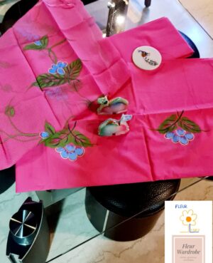 Semi stitched cotton camric khari printed suit set with hand painted kota dupatta
