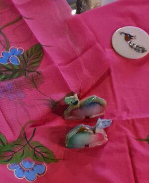 Semi stitched cotton camric khari printed suit set with hand painted kota dupatta