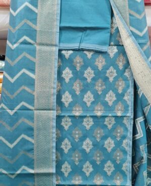Banarasi handloom booti kurta suit and dupatta with  matching plain lower in mercerised silk