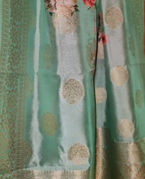 Katan silk handloom dupatta with pure zari motifs and digital printing