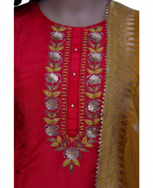 Semi-stitched magenta pink crepe suit with thread work