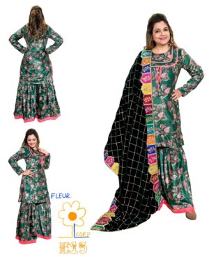 Ready to wear Printed micro velvet suit with sharara and heavy velvet shawl/dupatta with jaalwork