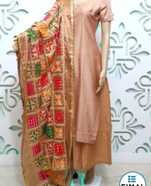 Chinon dupatta with heavy all over thread work and mirror work embroidery finished with kinari on all sides