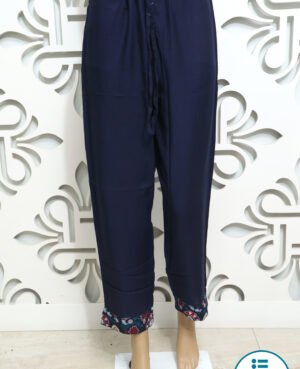 Ready to wear navy blue anarkali kurta with trouser and dupatta embelished with mirror work embroidery & gota finishing