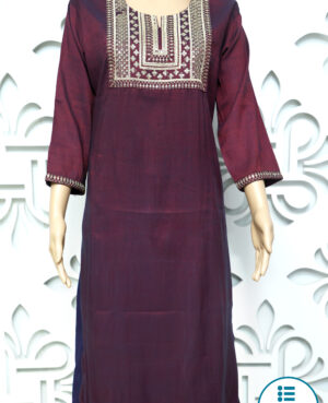 Ready to wear maroon embroidered kurta with golden kasab embroidery