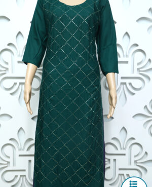 Ready to wear dark green cotton kurta with all over sequin work