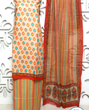 Semi Stitched Pure cotton camric printed kurta & lower with mul dupatta
