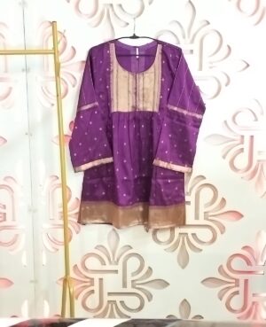 Ready to wear Pure Benarasi silk kurti with rose gold zari yoke and all over detailing