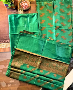 Banarasi cotton silk zari weaving  boota kurta with all over zari weaving heavy zari boota and border woven dupatta and soft cotton lower