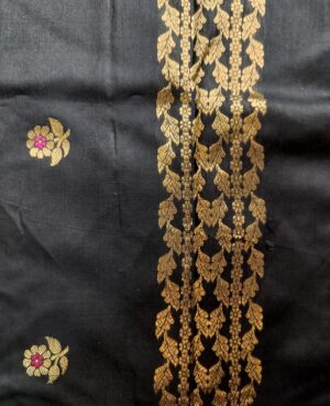 Semi Stitched Pure  Silk – Cotton Handloom Black, Gold, Fuscia Pink Meenakari Kurta with same plain fabric for lower. (3 Piece Suit)