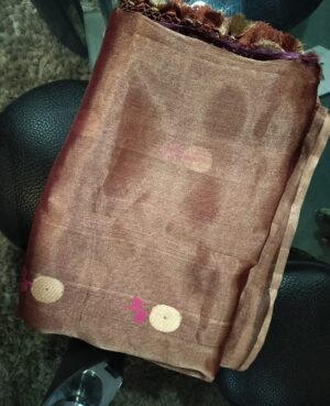 Pure Tissue Kora Silk with Zari ALFI Boota Meenakari, Kadua Waeving Handloom Saree with Running Blouse (Delicate Kadua Golden Zari Border)