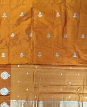 Pure Katan silk Kadua Weaving Zari Bootas all over Same on Same  Five meters Banarasi Fabric. The Sona Roopa Bootas on Katan Silk  shimmer like sunlight dancing on heritage walls
