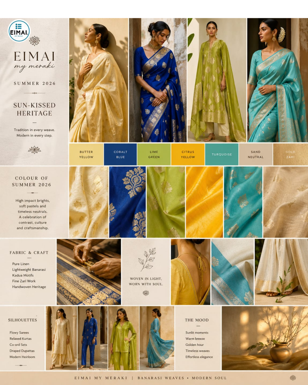 Read more about the article Eimai My Meraki – Summer 2026.  Blending our signature Banarasi craft, Modern soul with the season’s Global Colour Direction