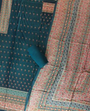 Semi Stitched Micro Velvette Digitally Printed Three Piece Suit Farshi Salwar Set