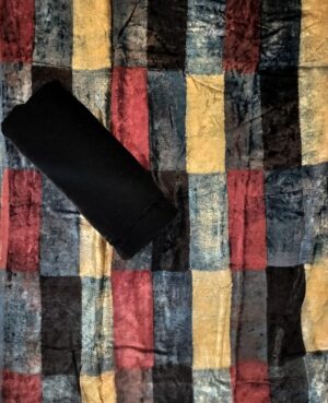 Regal Maroon & Indigo Silk Velvette Suit with a sleek black micro velvette lower with Handcrafted Prints